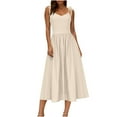 thumbnail image 3 of Dazajoo Linen Dresses for Women 2025 Spaghetti Backless Summer Cocktail Long Dress Vacation Flowy Beach Boho Sundresses,Beige,S, 3 of 9