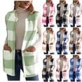 thumbnail image 1 of YOIAVAIOY Womens Fuzzy Fleece Jacket Sleeveless Plaid Vest Winter Warm Open Front Cardigan with Pockets Green S, 1 of 9