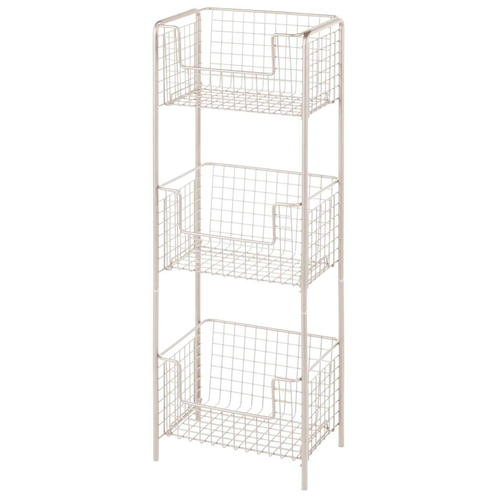 mDesign Steel Freestanding Storage Organizer Tower Rack Basket Shelf, Metal 3Tier Furniture