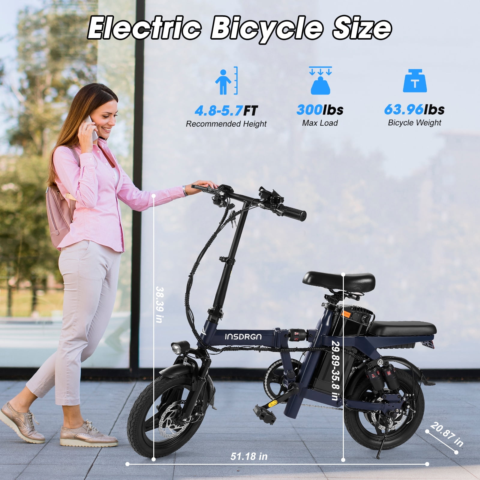 INSDRGN Electric Folding Bike for Teenager and Adults, 10.4AH 48V Battery 14" Electric Bike 500W Motor, 28 Miles Range, Mini Ebike for City Commuter, UL2849