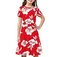 thumbnail image 2 of Fatuov Big Girls Summer Dresses Lightweight Dress for Outdoor Crew Neck Short Sleeve Floral Printed Pleated Flowy Casual Dress 4-14 Years, 2 of 5