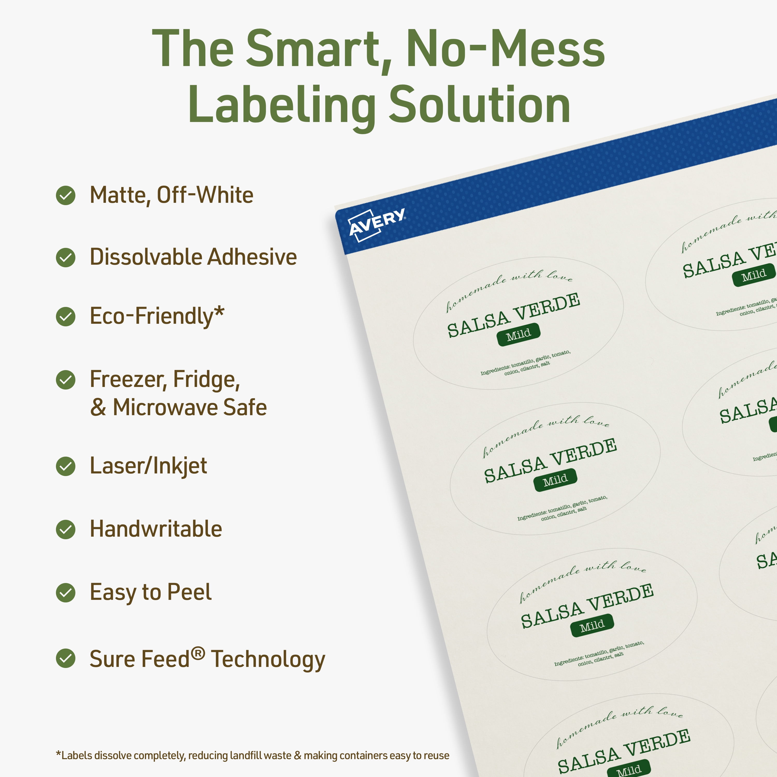 Avery Dissolvable Oval Labels, 1.5" x 2.5", 180 Labels