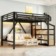 thumbnail image 2 of ChenyueFurn Modern Metal Storage Full Loft Bed with Storage Stairs Brown, 2 of 19