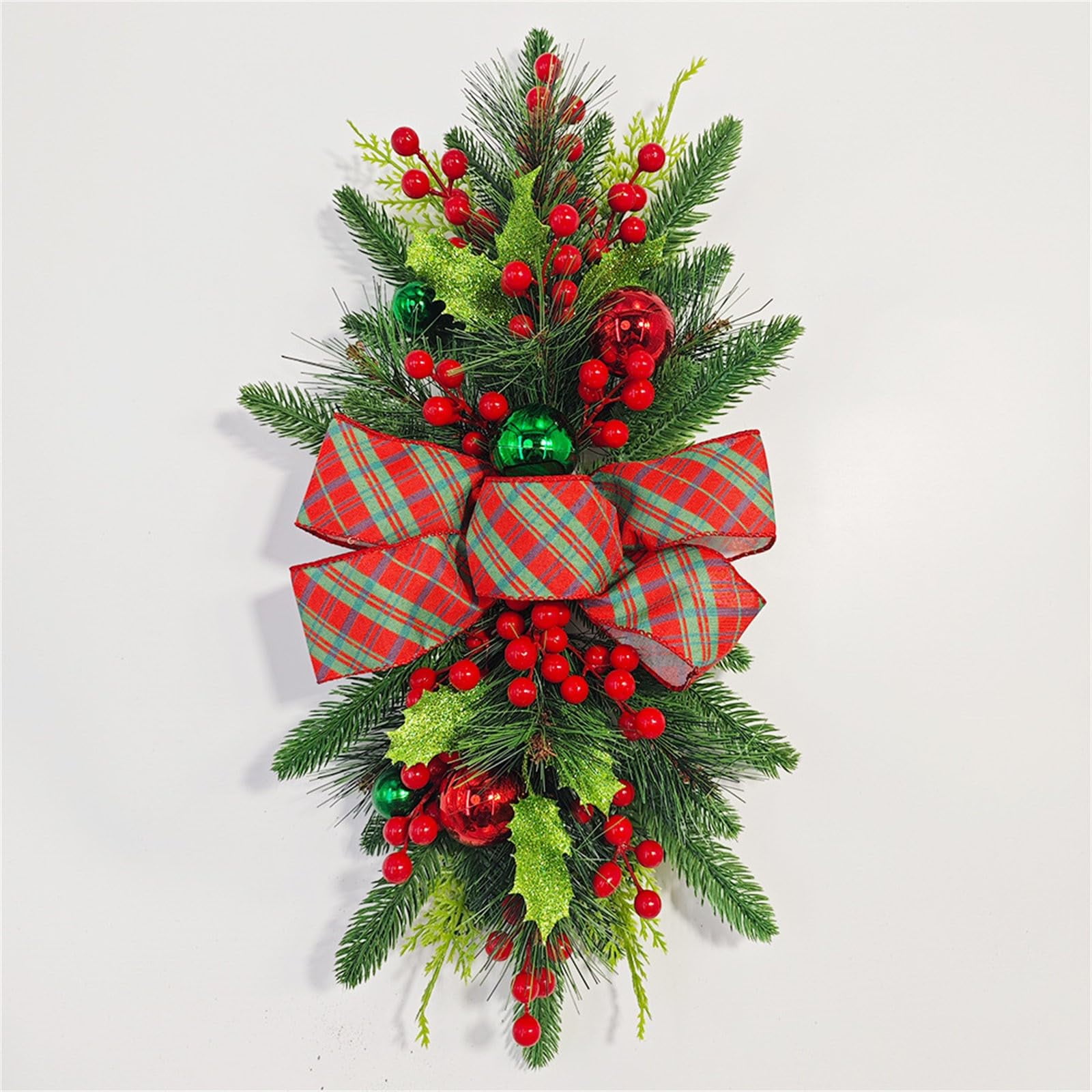 Christmas Swag Teardrop Wreath,23.6 inch Artificial Christmas Garland  Floral Swag,Simulation Pine Needle Berry Swag,Christmas Swag Decor,Swag  Decor 
