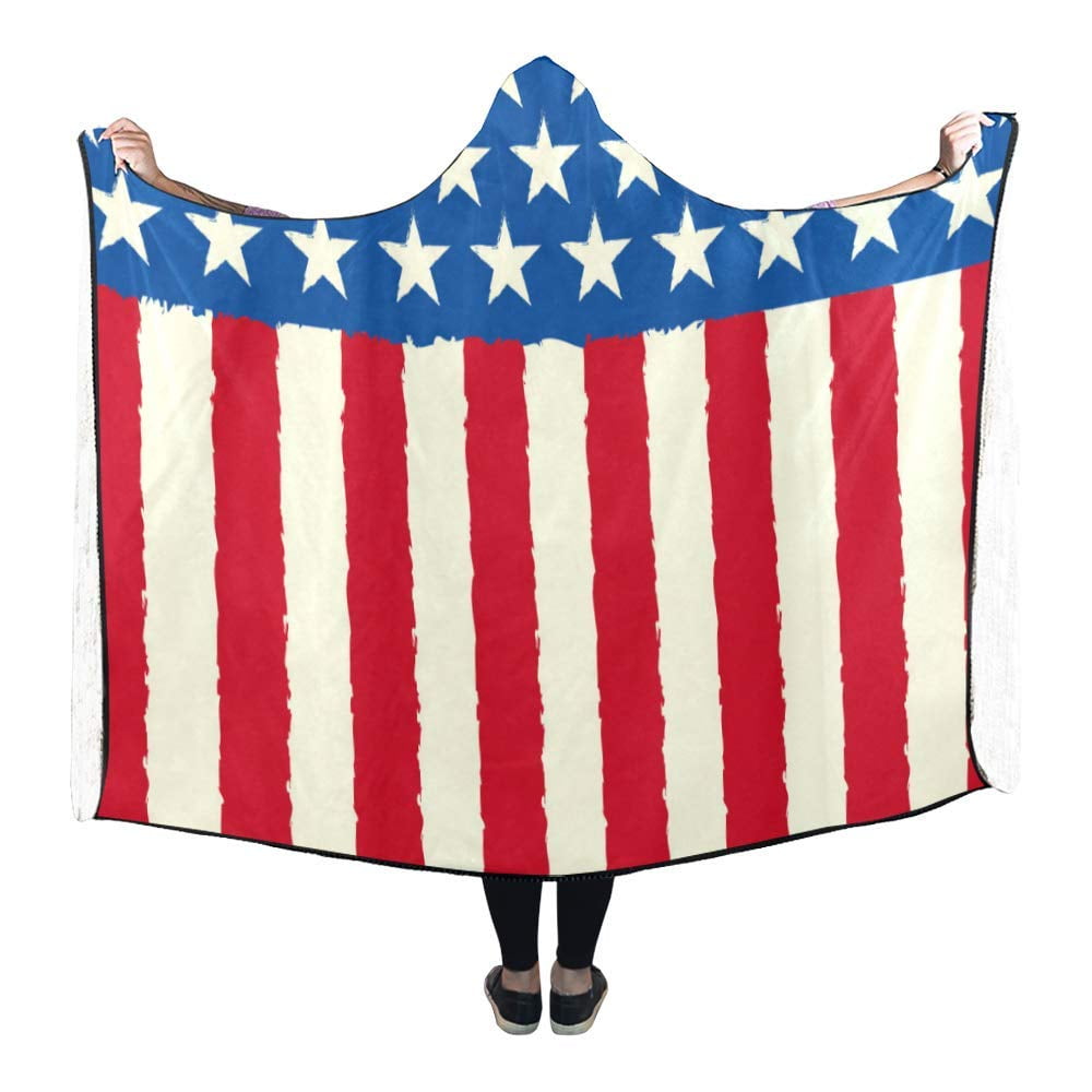 ASHLEIGH Hooded Blanket America Flag Pilling Polar Fleece Wearable