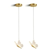 2X Butterfly LED Pendant Lights Nordic Golden Bedside Chandelier Lighting for Living Room Bedroom Bedside Lamp A