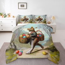 Manfei Colorful Easter Eggs Bedding Comforter Set, Vintage Jungle Rabbit Twin Comforter Sets, Cartoon Animal Reversible Bedding Set, Super Cozy Room Decor, 2-Piece