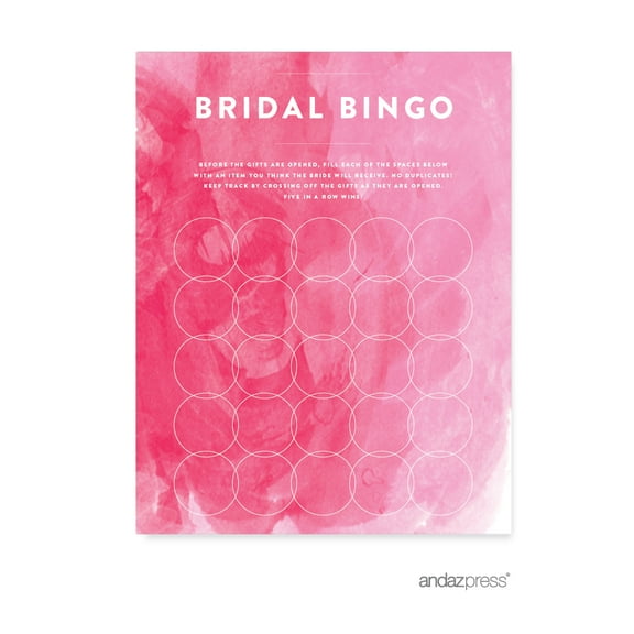 Koyal Wholesale Pink Watercolor Paper Bridal Shower Bingo Game Cards, 20-Pack