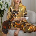thumbnail image 6 of Pajamas for Women Set - Autumn Maple Leaf Cute Lemur Comfy Long Sleeve Button Up Pajama Sets for Women 2 Piece, Soft Sleepwear Nightwear Pjs Lounge Sets for Women with Pockets, 6 of 6