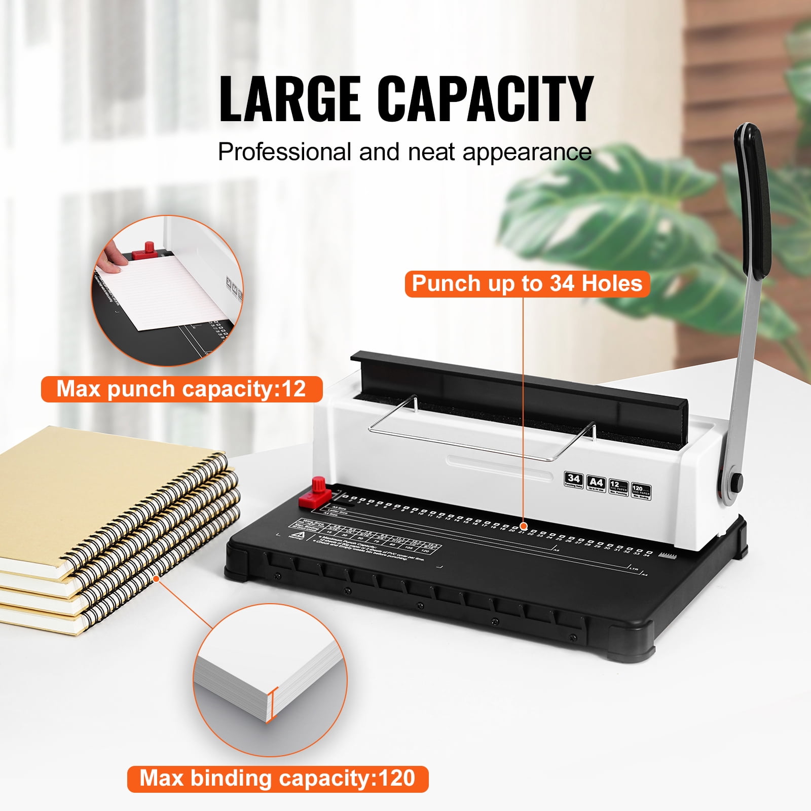 KFFKFF Manual Coil Binding Machine, 34-Hole Spiral Book Binder, 120 Sheet Capacity, Adjustable 3/16'-9/16' Spine, Compatible with Letter, A4, A5 Sizes
