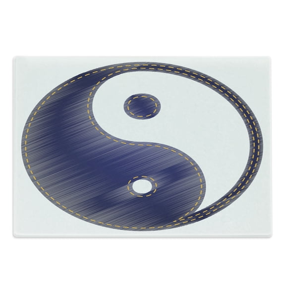Ying Yang Cutting Board, Yin Yang Textured in Jean Style Harmony and Balance Pair, Decorative Tempered Glass Cutting and Serving Board, in 3 Sizes, by Ambesonne