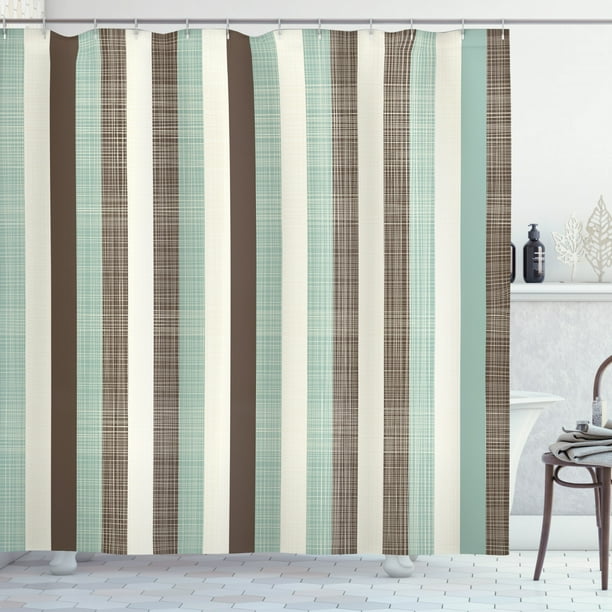 Retro Shower Curtain Classical, Green And Brown Striped Shower Curtain