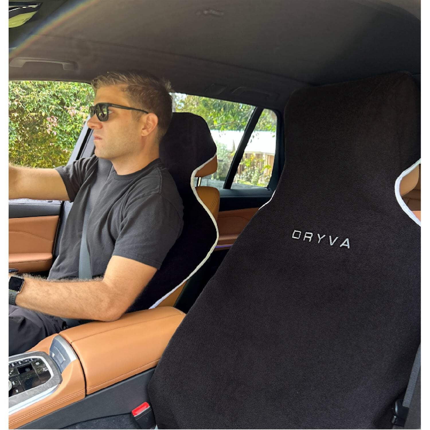 DryvaSeat - Premium Microfiber Towel Car Seat Cover - Waterproof & Sweatproof - Universal Fit, Machine Washable, Non-Slip - Seat Protector for Car, Truck, SUV, Van (Black, 2 Pack)
