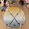 thumbnail image 3 of Yellow Gray Ombre Round 13 Inch Placemats Set of 8, Black Hockey Sticks Minimalist Style HeatResistant Non Slip Place Mats for Dining Table, Wipeable Braided Kitchen Table Mats for Housewarming, 3 of 9