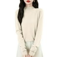 thumbnail image 2 of Wutalume Women's Fashion Flat Knit Half Turtleneck Pullover Sweater, Solid Color Long Sleeve Top, Slim Fit Design for Layering and Smart Casual Occasions,Beige L, 2 of 5