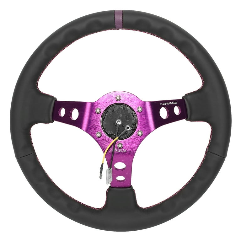 NRG Reinforced Steering Wheel (350mm / 3in. Deep) Black Leather w