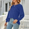 thumbnail image 6 of IROINNID Polyester Long Sleeve T Shirt for Women Comfortable Summer Round Neck Tops Regular Solid Blouse Tops,Blue, 6 of 7
