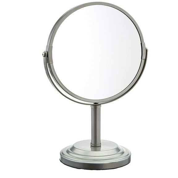 Bathroom Vanity Double Sided Freestanding Pedestal Makeup and Shaving Mirror Regular View and 3X Magnification