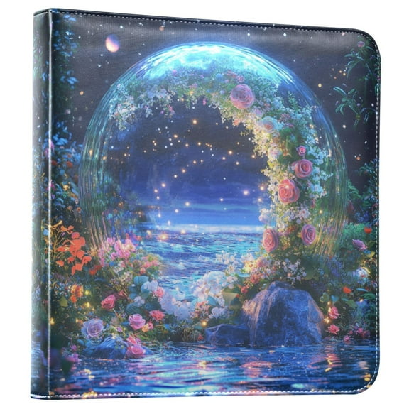 FORMRS 3 Ring Photo Album 4"x6" Self Adhesive Large Capacity PU Leather Cover, Beautiful Floral Moon