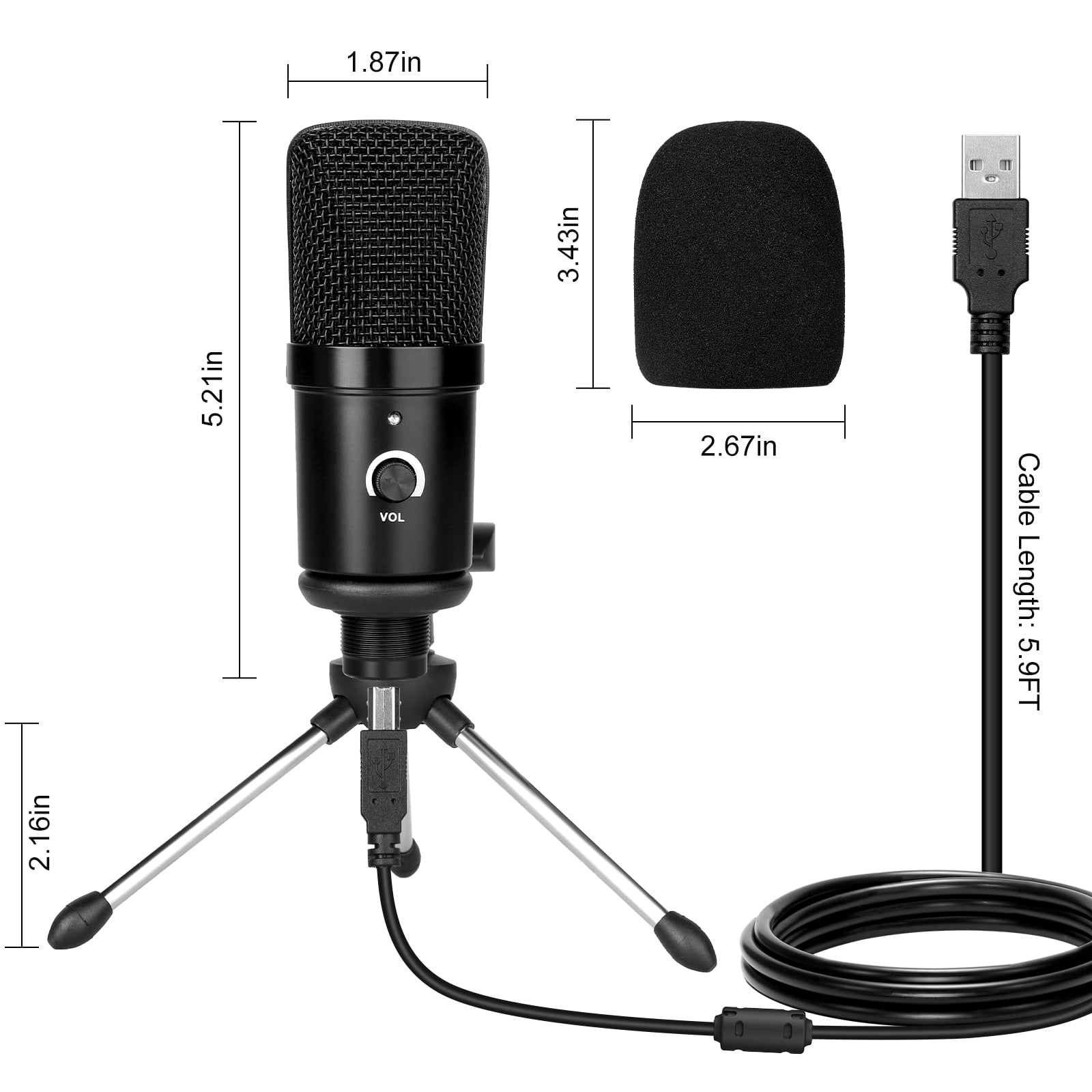 USB Microphone, USB Condenser Microphone with Noise Cancelling for Recording/Podcasting/Streaming/Gaming, Metal Recording Mic Compatible with Computer PC/MAC/iPhone/iPad/Android