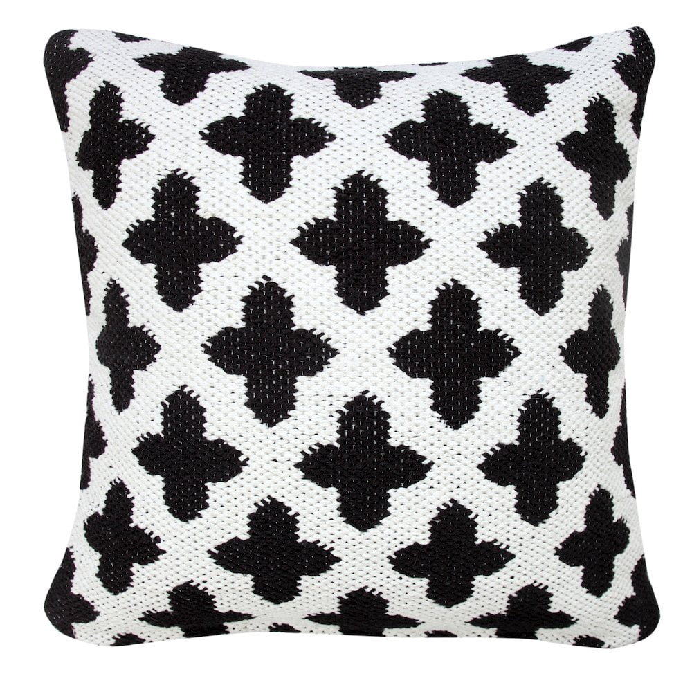 LR Home Ox Bay Machine-Made White/Black Trellis Cotton Blend Pillow Cover