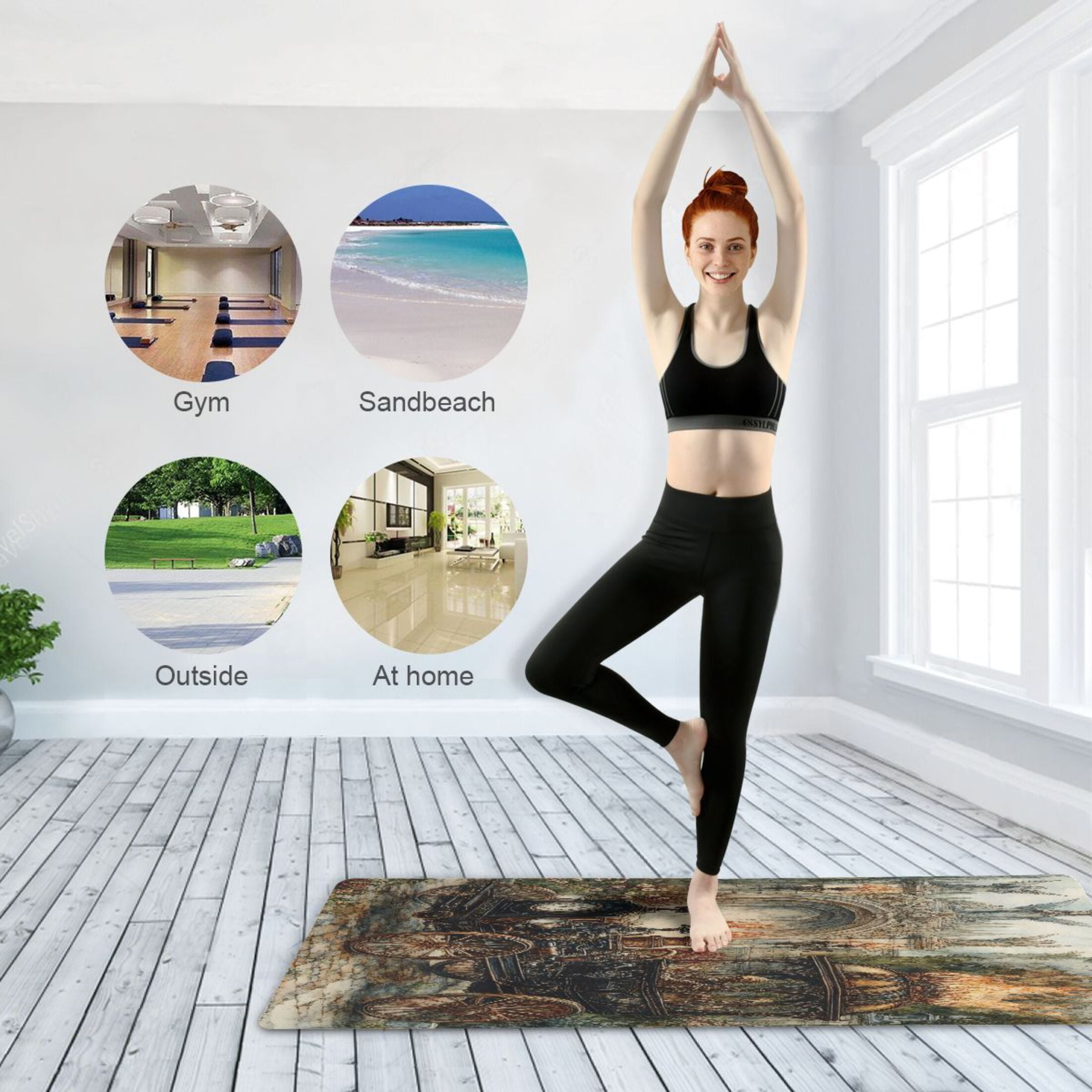 BZSMCE Yoga Mat Women Art Steampunk Train Printing Fitness Mat