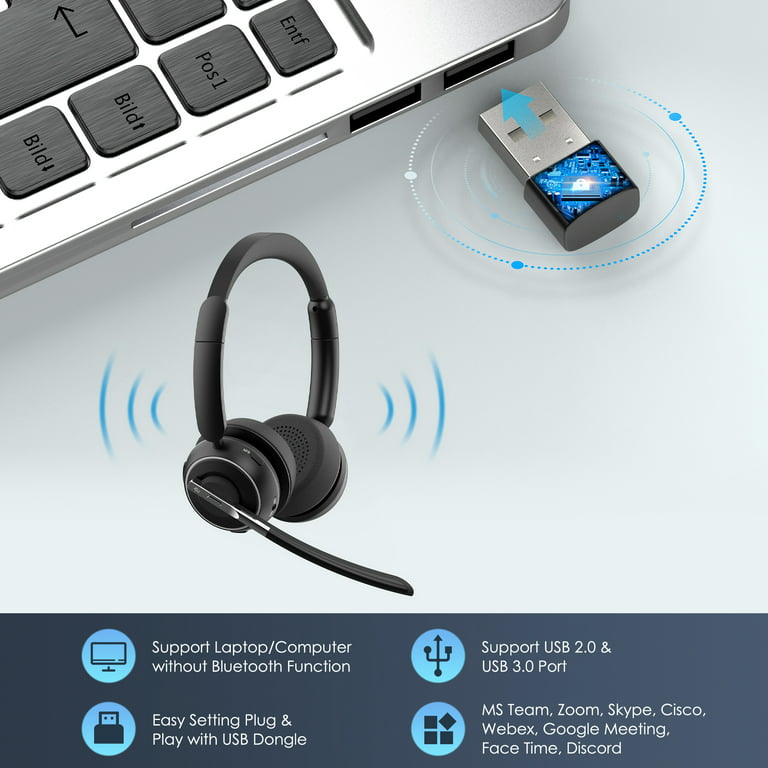 Bluetooth Headset, V5.2 Wireless Headset with AI Noise