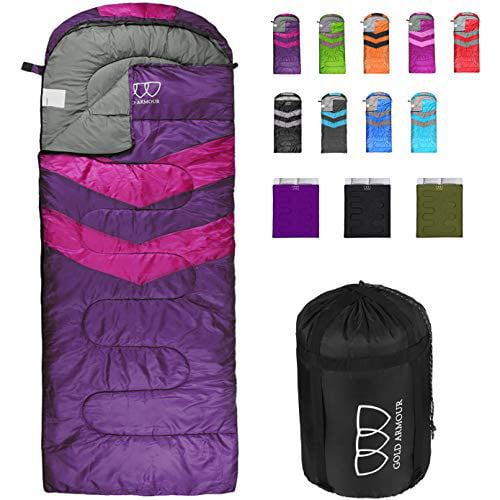 Backpacking Boys Adults Great for Kids Girls Camping Gear Accessories Lightweight for Sleepover Gold Armour Sleeping Bag for Indoor and Outdoor Use Red/Black Left Zipper, Single