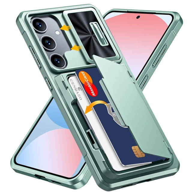 Oupeigar para Samsung Galaxy S24 FE Funda Tipo Billetera, Soporte para Tarjetas RFID (4 Tarjetas)&Cubierta de Cámara y Soporte, Funda de Teléfono de Silicona a Prueba de Golpes-verde