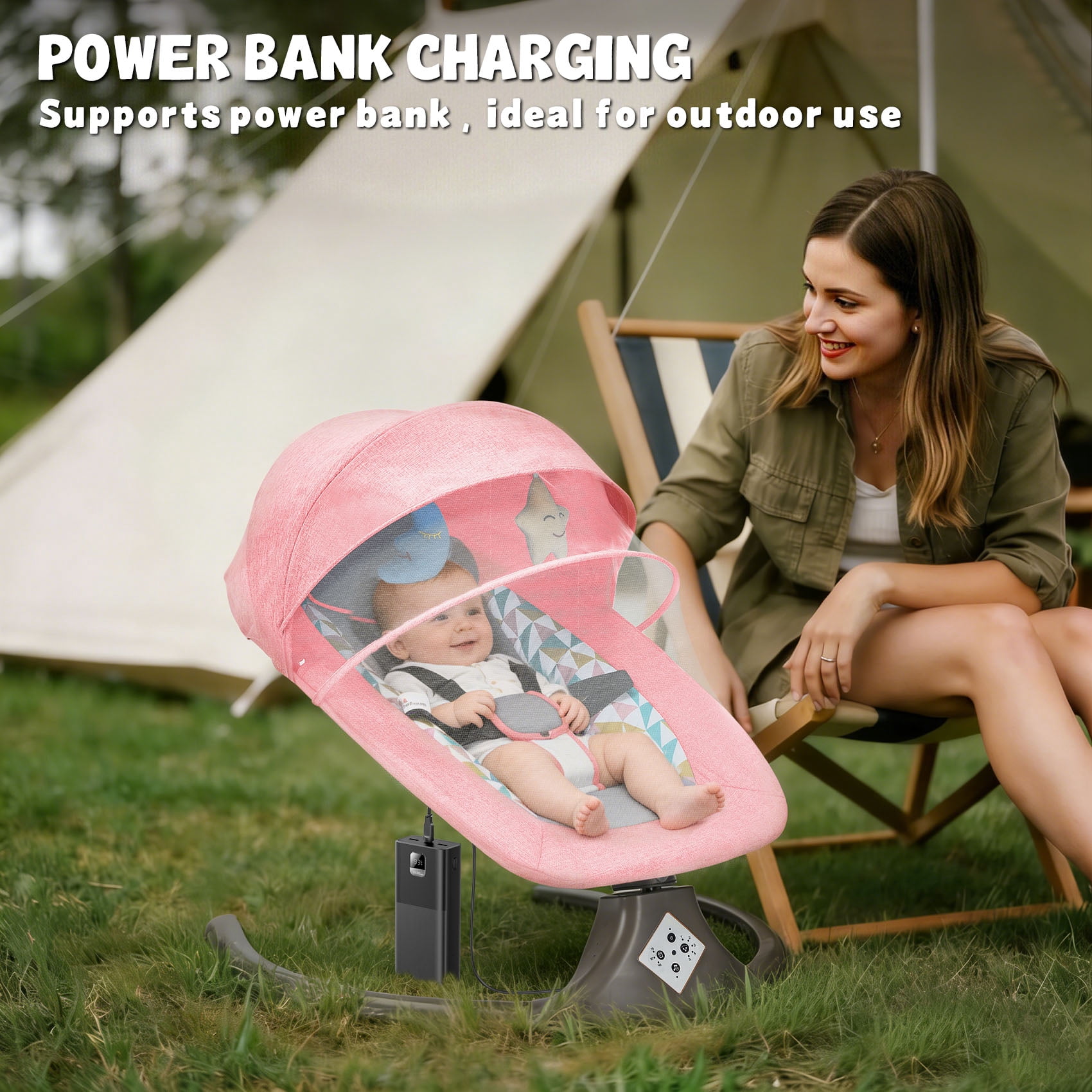 Fashionsmile Electric Baby Swing, Caveen Infant Swing Rocker with Remote Control, 5 Sway Speeds, Bluetooth Music, Grey