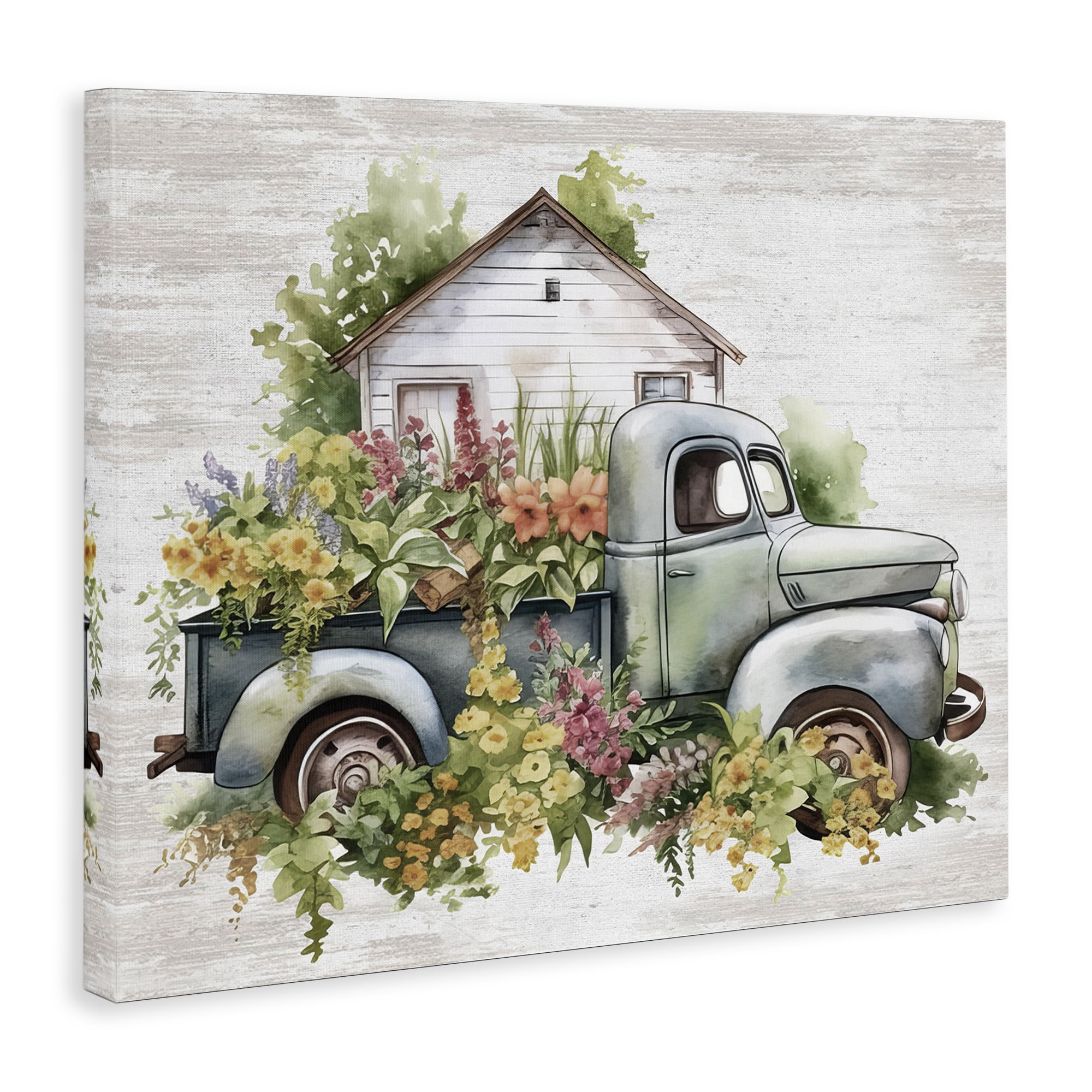 Stupell Industries Country Floral Truck Transportation Painting Gallery Wrapped Canvas Art Print Wall Art, 30 x 24
