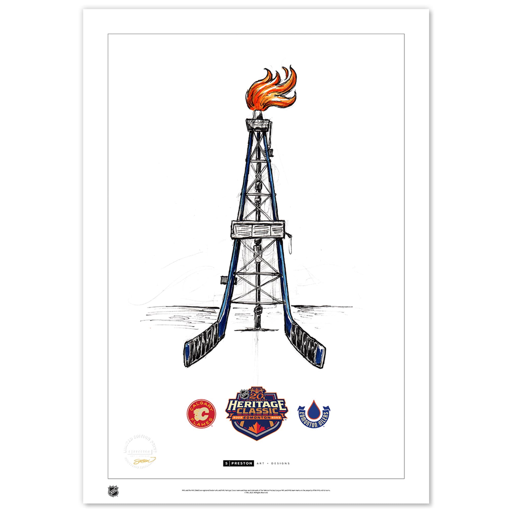 Edmonton Oilers vs. Calgary Flames 2023 NHL Heritage Classic 24" x 36" Sketch Limited Edition Art Print