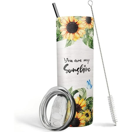 

Sunflower Tumbler with Lid and Straw Sunflower Gifts For Women Sunflower Coffee Mugs Sunflower Decor Cup You Are My Sunshine Butterfly Travel Mug Stainless Steel Insulated Tumbler