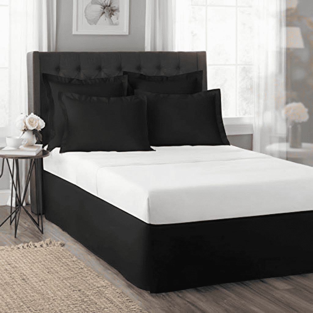 Classic Tailored Queen Size Bed Skirt with 14-Inch Drop, Cotton Blend Dust Ruffle in Black for a Polished Bedroom Look