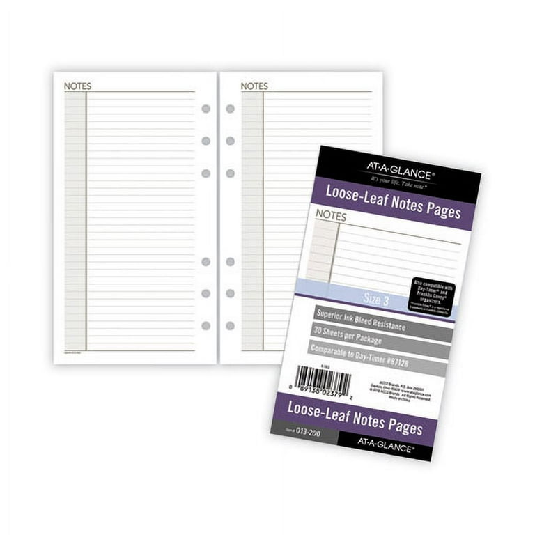 Lined Notes Pages for Planners/Organizers, 6.75 x 3.75, White Sheets, Undated Lined Notes Pages for Planners/Organizers, 6.75 x 3.75, White Sheets, Undated