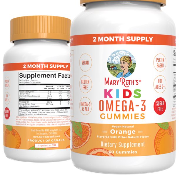MaryRuth Organics Vegan Omega 3 Gummies for Kids Heart Health, Mood