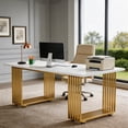 thumbnail image 2 of 70.9 Inch Modern Office Desk Wooden Computer Desk White Executive Desk With Gold Metal Legs Large Workstation Study Writing Desk Small Conference Table, 2 of 8