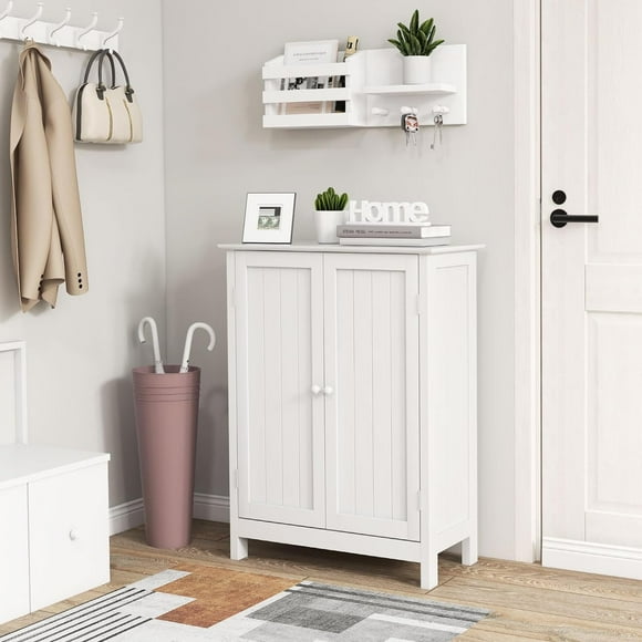 Bathroom storage cabinets, freestanding bathroom storage cabinets and storage cabinets with doors and adjustable shelves, wooden base cabinets for home, living room, entrance, kitchen (white)