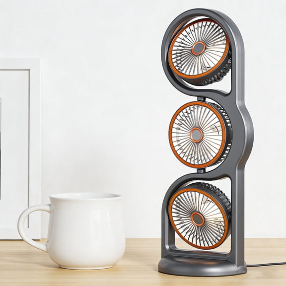 3 Head Desk Fan Night Light Air Circulator Portable Quiet Cooling Desk Fan 3 Speed Office Dorm Desktop Table Personal