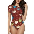 thumbnail image 2 of Goofa Coffee Cups Printed Women Rash Guard Short Sleeve,Tummy control Swimsuit Surfing Swimsuit Bathing Suit One Piece Swimsuit UPF 50-X-Large, 2 of 9