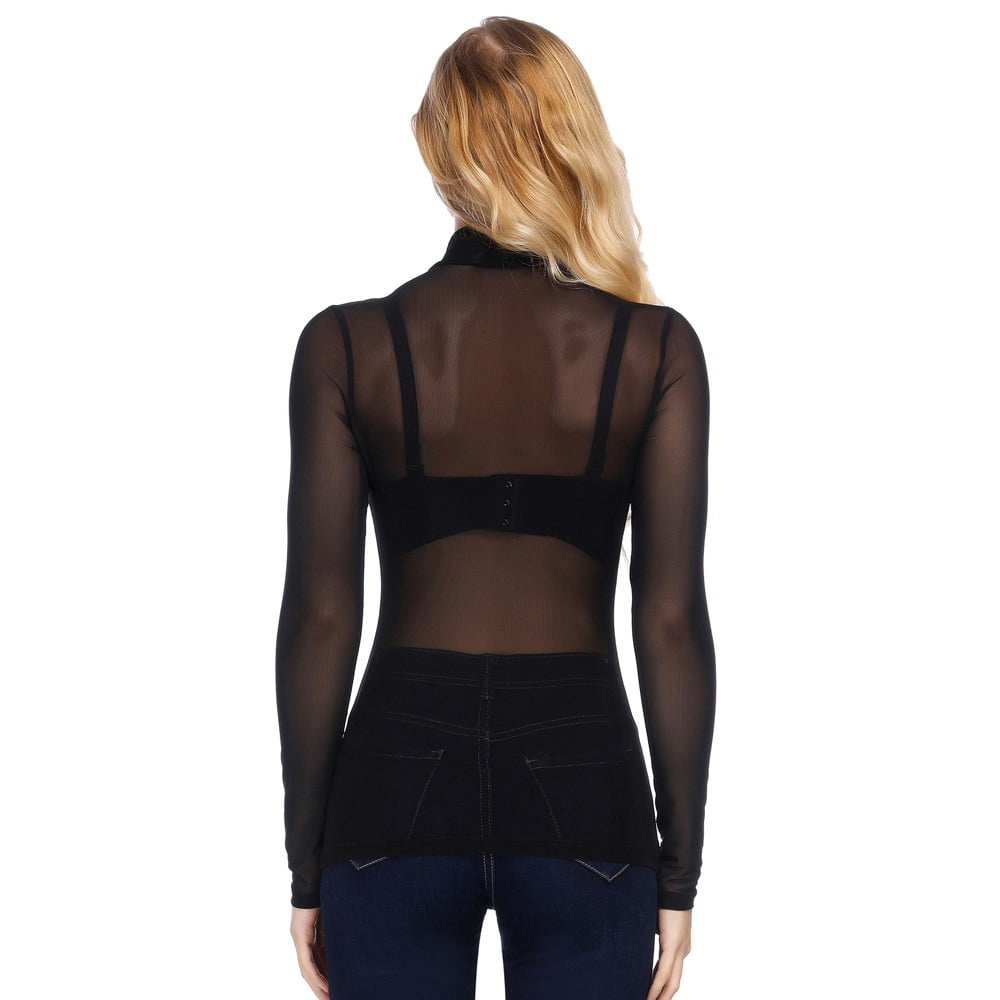 Kate Kasin Women's Mesh Tops Long Sleeve Sheer Blouse Sexy Shirt 