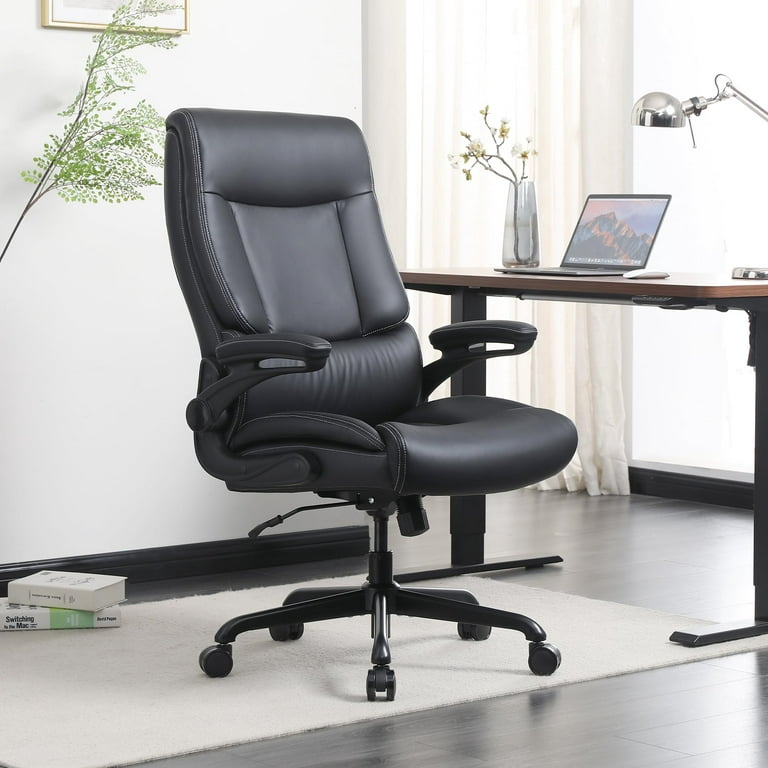 Youhauchair Executive Office Chair, Ergonomic Home Office Desk Chairs, PU  Leather Computer Chair with Lumbar Support, Flip-up Armrests and Adjustable