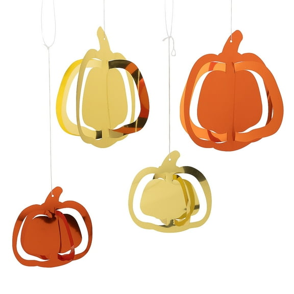 7" – 10" Fall Orange & Gold Hanging Foil Pumpkins Ceiling Decorations - 8 Piece