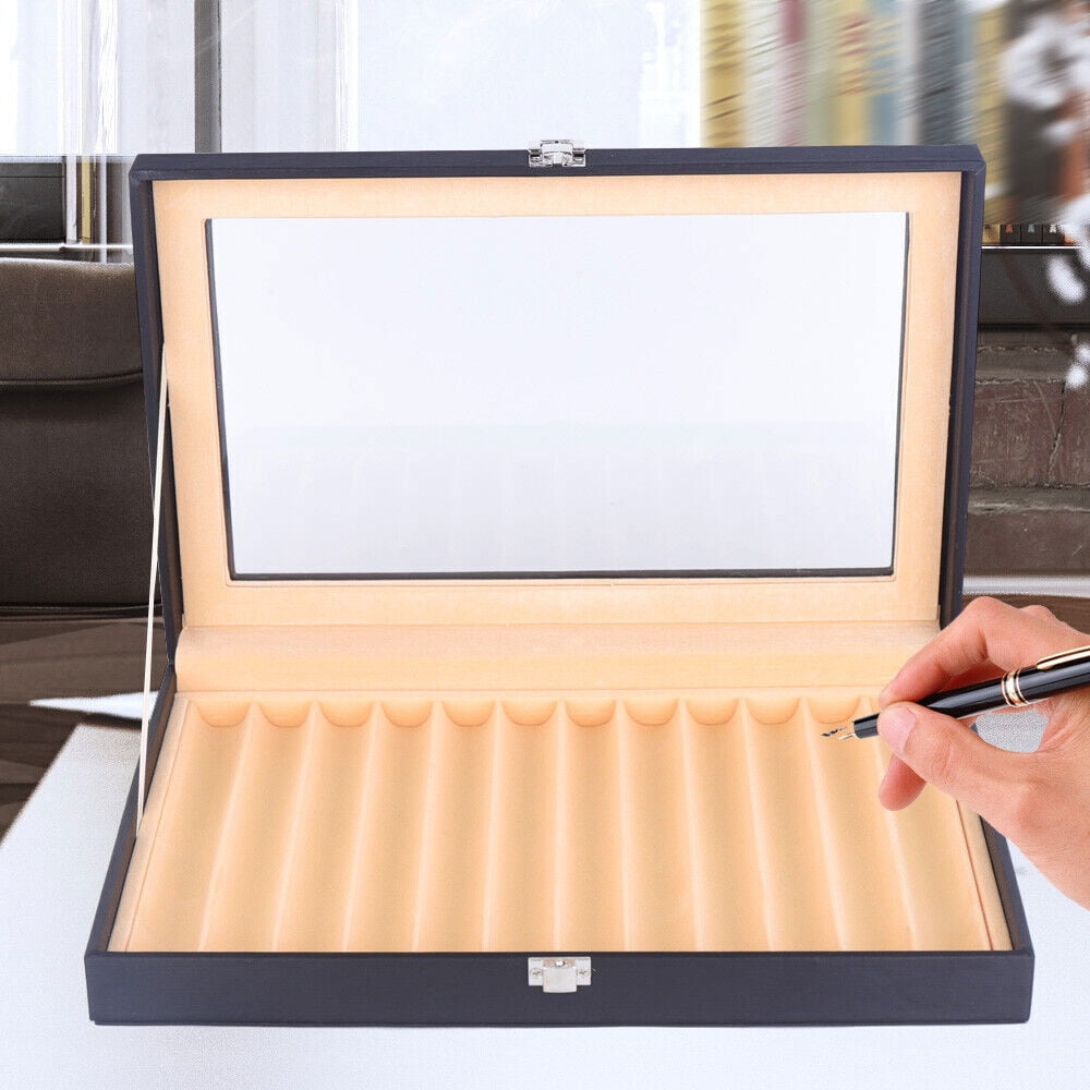12 Slots Pen Case Black Fountain Pen Display, Wood Pen Box Storage Collector Box Organizer