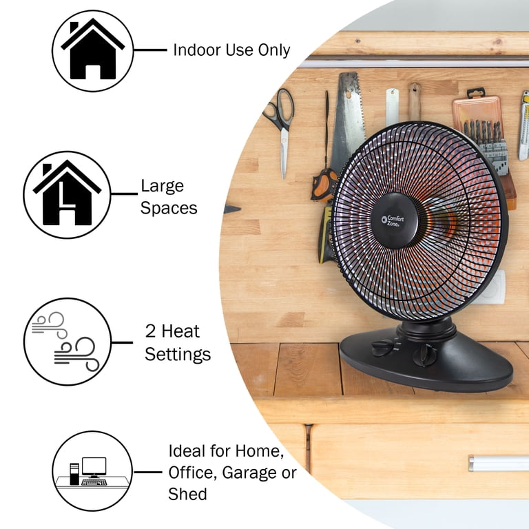 Comfort Zone 700/1,000-Watt Oscillating Parabolic Radiant Dish Heater with  7-degree Oscillation, Adjustable Tilt, Tip-Over Switch and Overheat  Protection Sensor - Walmart.com
