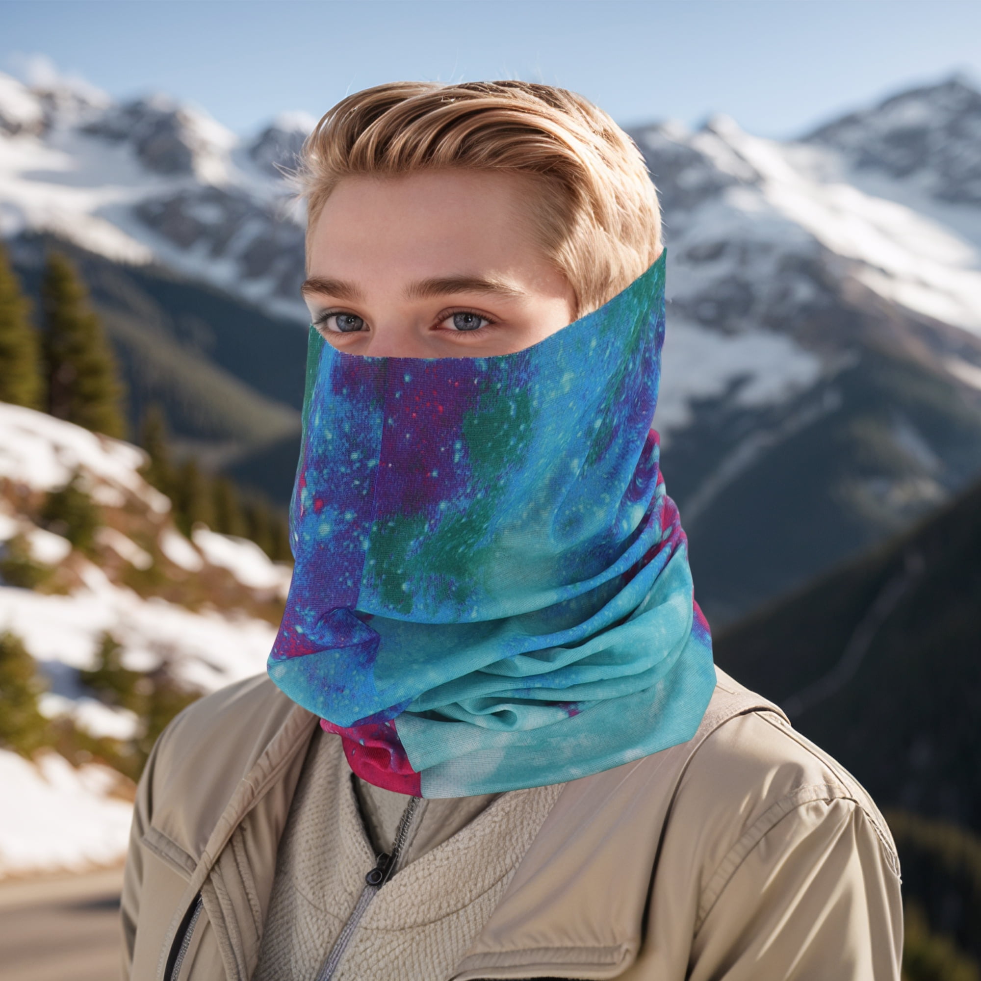 Unique Bargains Face Scarf Mask Blue Pink 1 Pc
