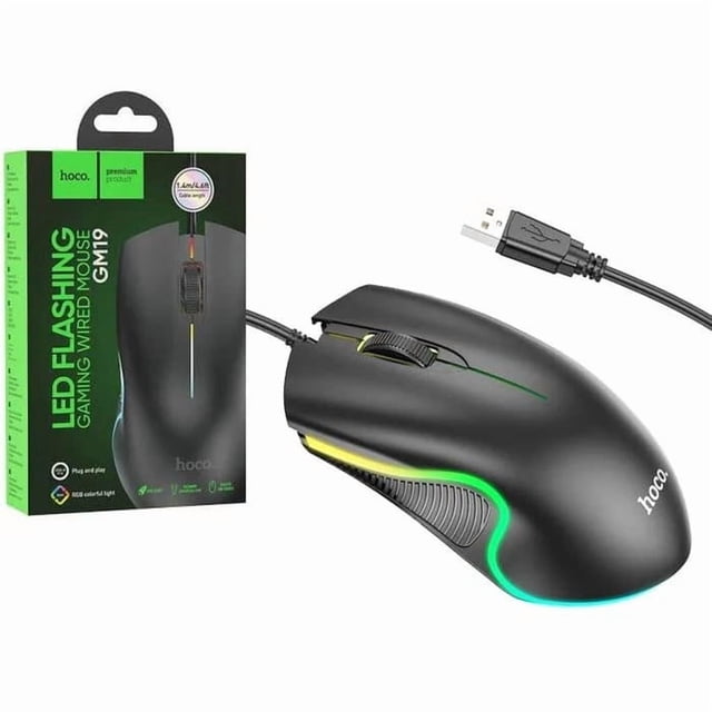 Mouse Gamer Alambrico Hoco Gm19 Con Luz Led, 1000 Dpi, Usb