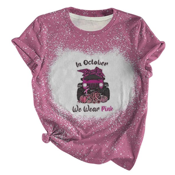 En octubre, usamos camisetas de manga corta con estampado de rosa para mujer con conciencia de mama de Halloween Pompotops hfajkhk139097