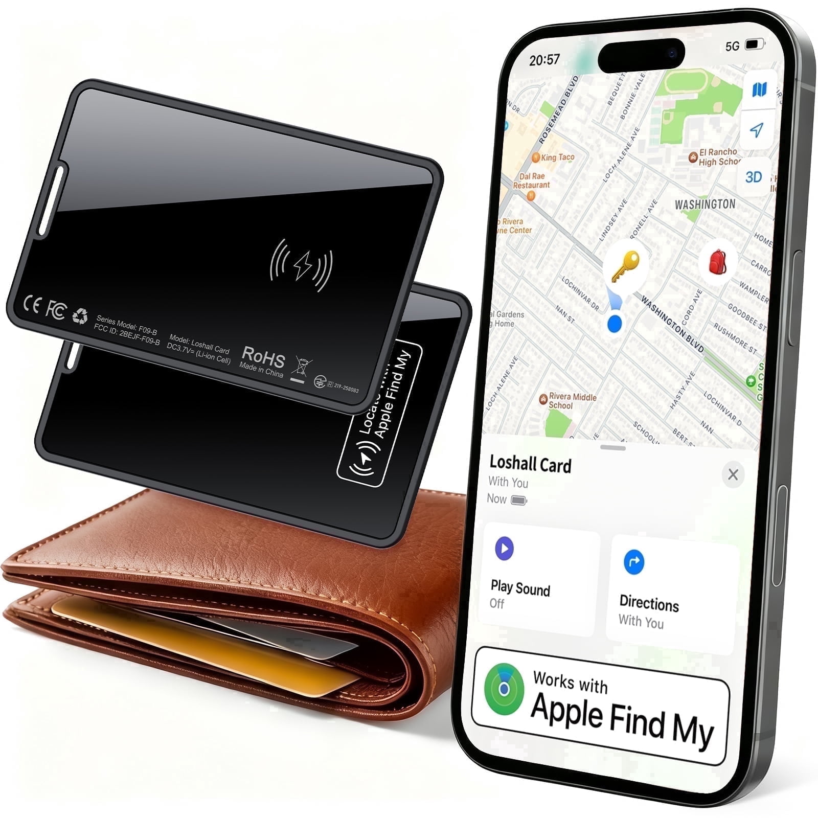 Wallet Tracker Card, Compatible with Find My App, Rechargeable