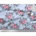 thumbnail image 3 of Soimoi Bleu Velours Feuilles & Rose Imprimé Floral Tissu à Coudre BTY 58 Pouces de Large, 3 of 3